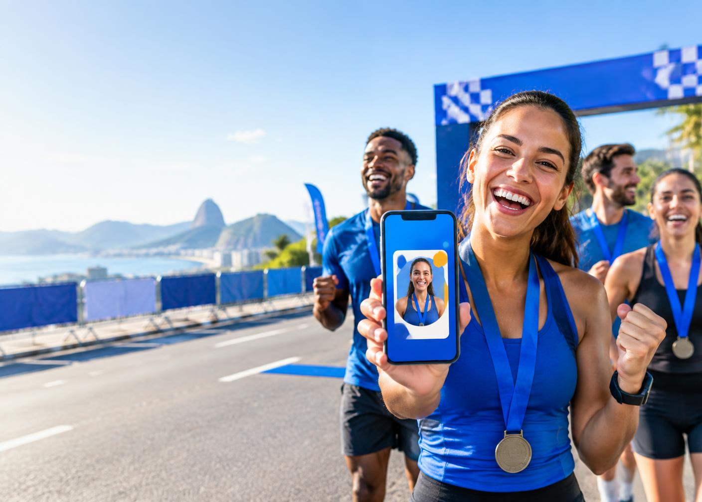 Atleta mostrando seu card personalizado após uma corrida